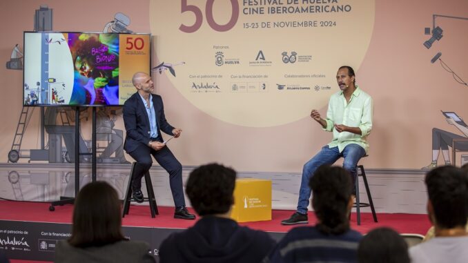 Manuel Raposo durante la presentación de La bachata de Biónico Festival de cine de Huelva